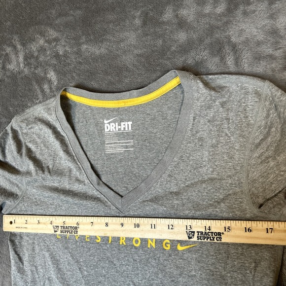 Nike dri fit womens Livestrong v neck shirt Size Small Gray Yellow - Picture 4 of 8